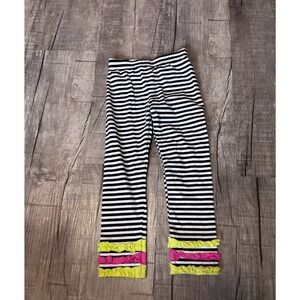 Emily Rose Girls Striped Ruffle Leggings Size 4 Black White Pink Green